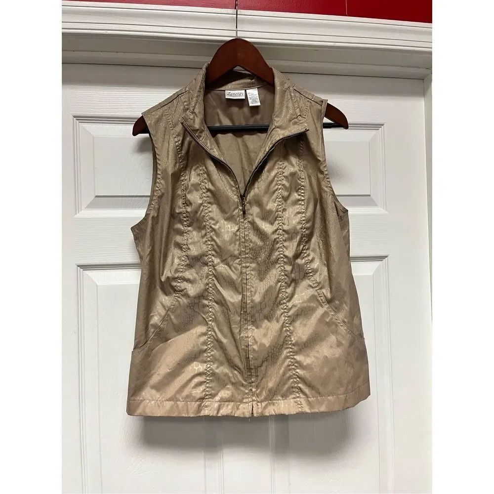 Zenergy by Chicos Tan Animal Print Nylon Vest sz 2 or L EUC Mob Wife Chic